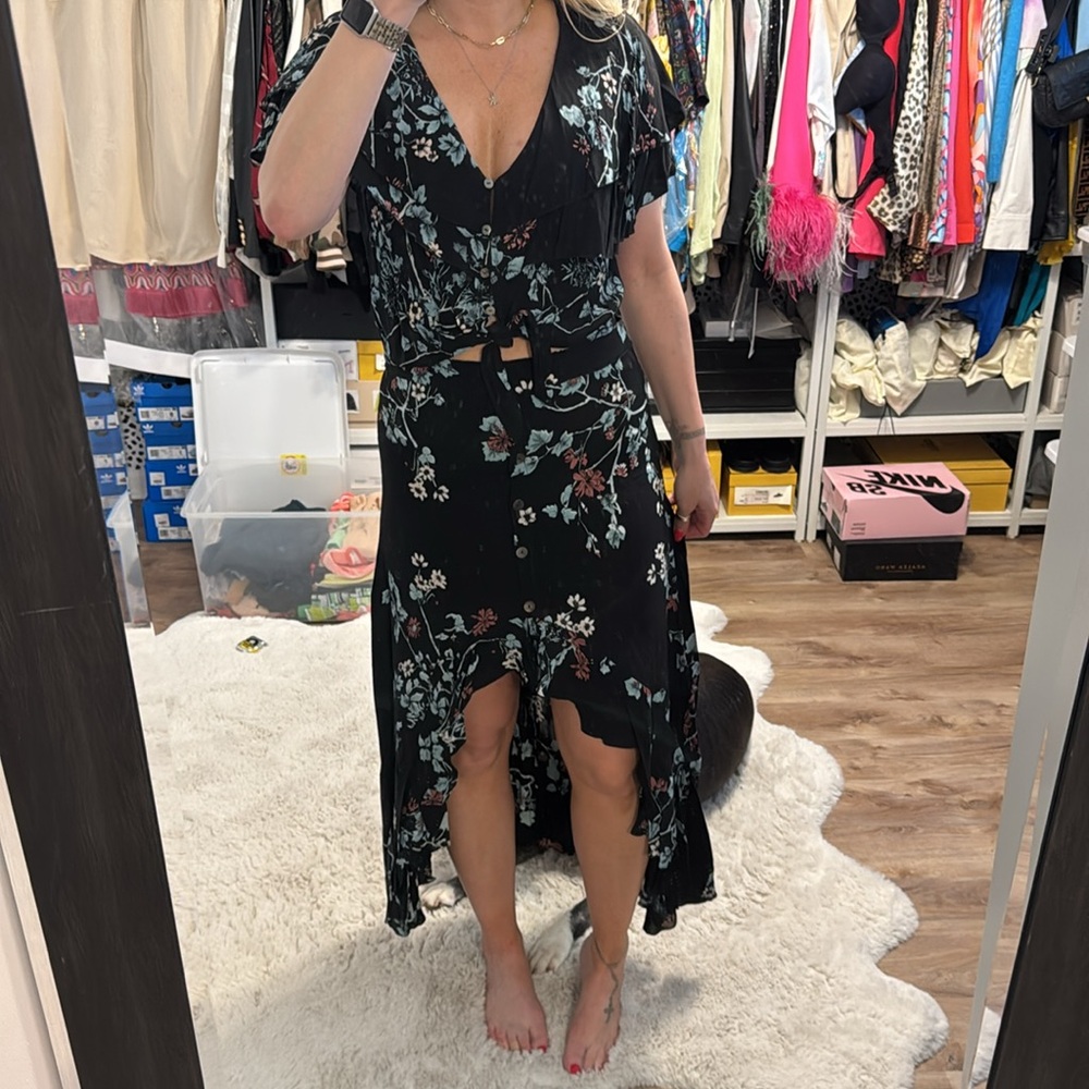 Cleobella Floral Print Hi-Low Maxi Skirt & Toe Front Top Matching Set
